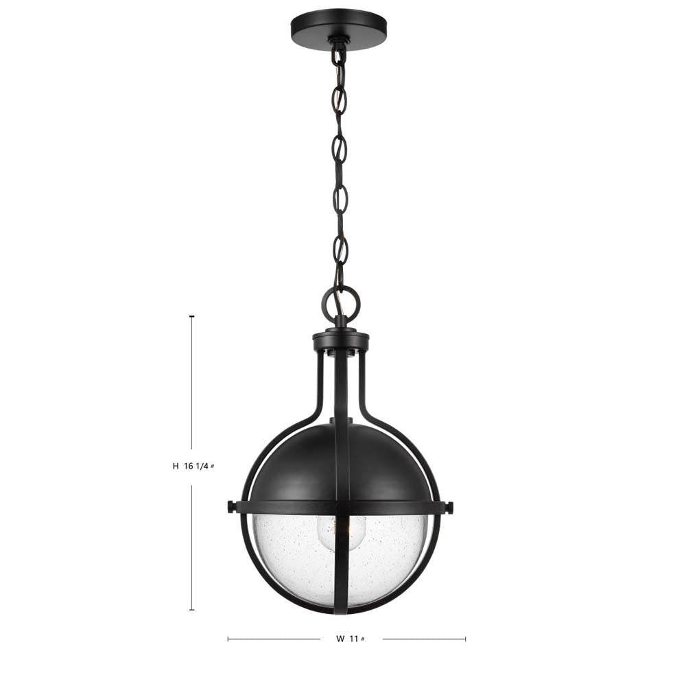 Lincoln Medium Pendant E26 Base 60w Matte Black Finish Clear Seeded Glass