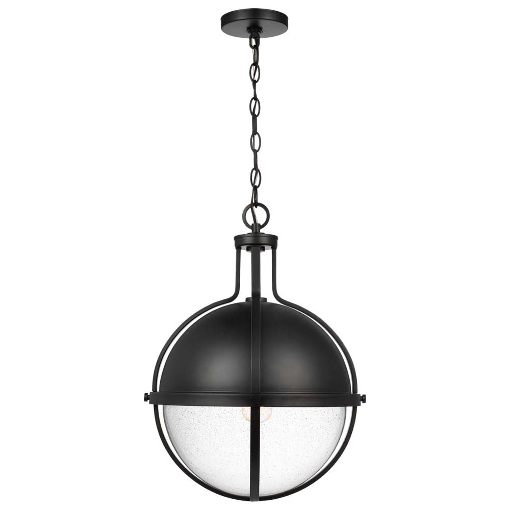 Lincoln Large Pendant E26 Base 60w Matte Black Finish Clear Seeded Glass