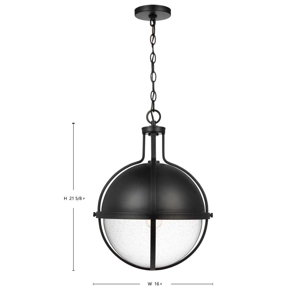 Lincoln Large Pendant E26 Base 60w Matte Black Finish Clear Seeded Glass