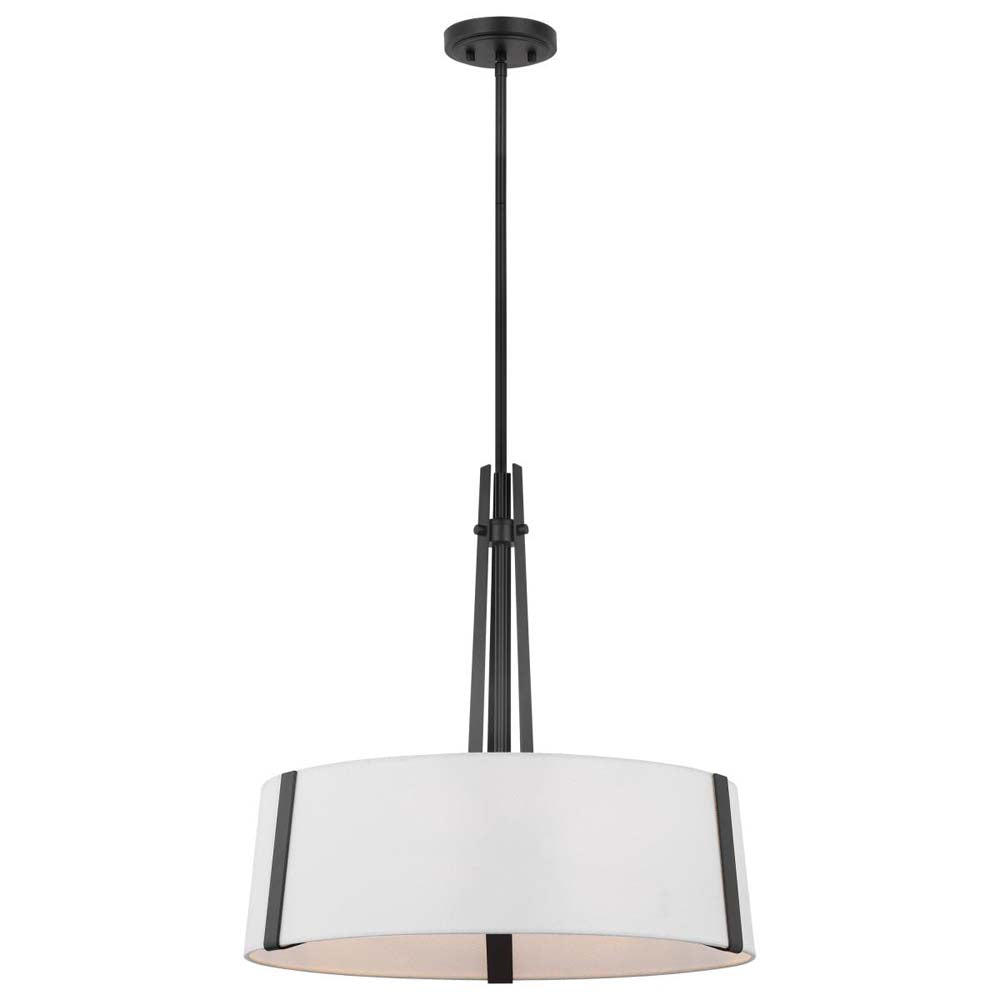 Flynn 3-Light Pendant E26 Base 60w Black Finish White Textile Shade