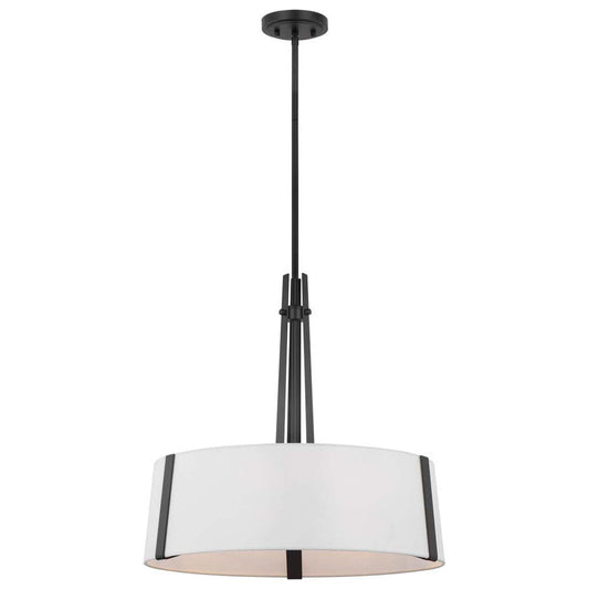 Flynn 3-Light Pendant E26 Base 60w Black Finish White Textile Shade