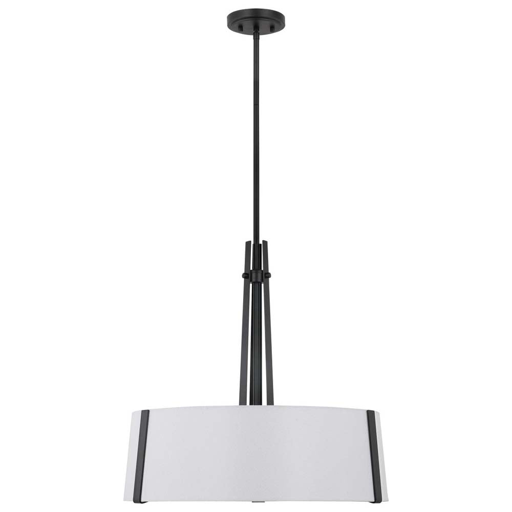 Flynn 3-Light Pendant E26 Base 60w Black Finish White Textile Shade