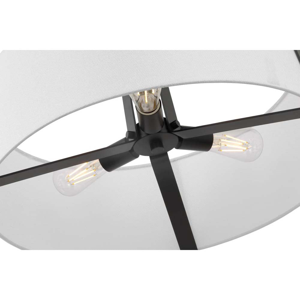 Flynn 3-Light Pendant E26 Base 60w Black Finish White Textile Shade