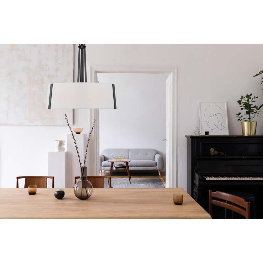 Flynn 3-Light Pendant E26 Base 60w Black Finish White Textile Shade
