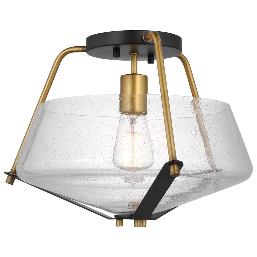 Starlight 60w 1-Light Semi Flush Mount Clear Seeded Glass E26 Base Black Finish