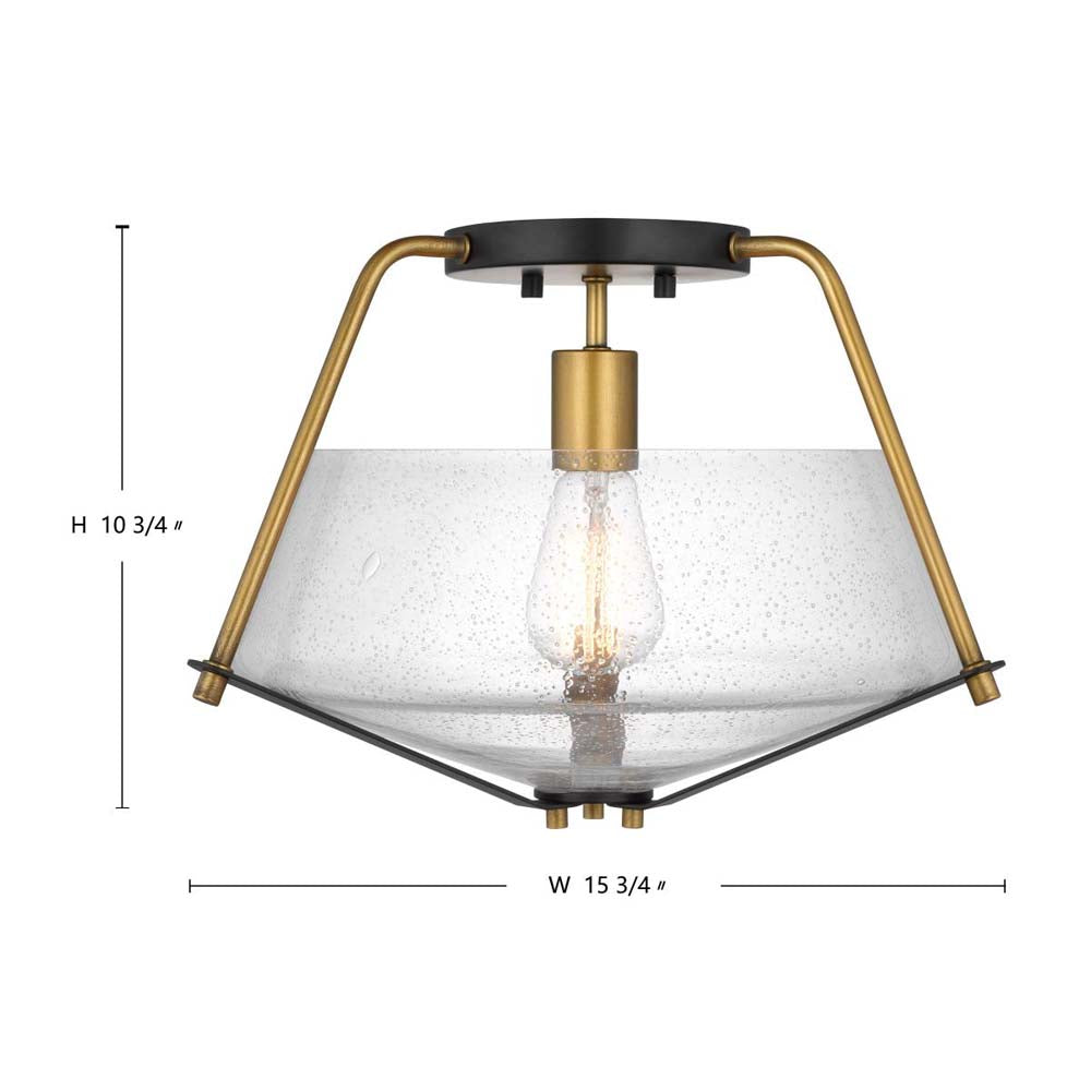 Starlight 60w 1-Light Semi Flush Mount Clear Seeded Glass E26 Base Black Finish