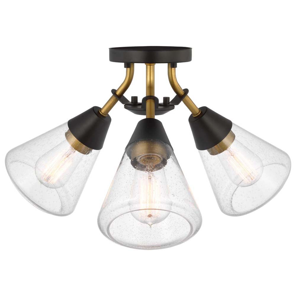 Starlight 60w 3-Light Semi Flush Clear Seeded Glass Mount E26 Base Black Finish