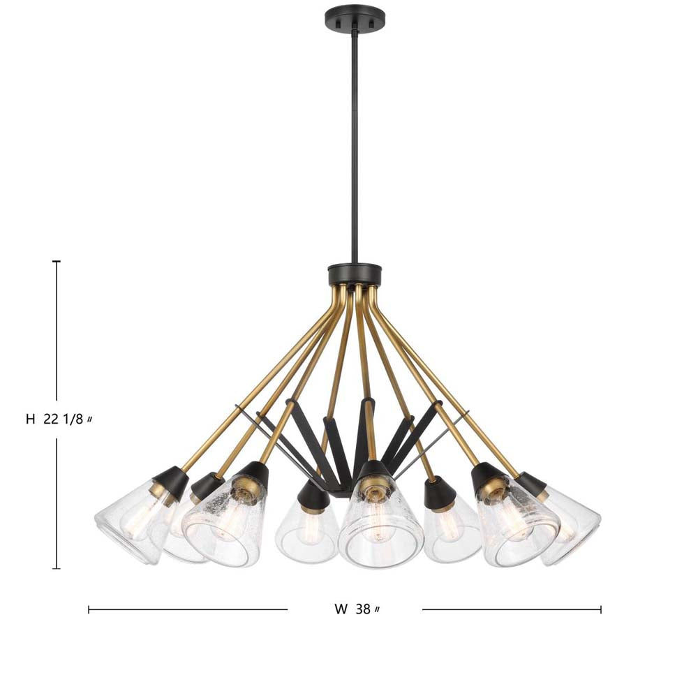 Starlight 60w 8-Light Chandelier Clear Seeded Glass E26 Base Matte Black Finish