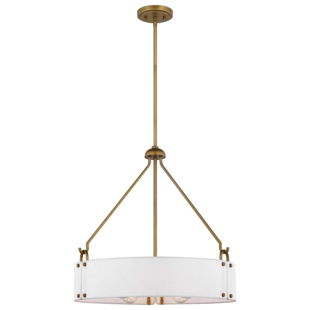 Halter 4-Light Pendant E26 Base 60wNatural Brass Finish White Fabric Shade