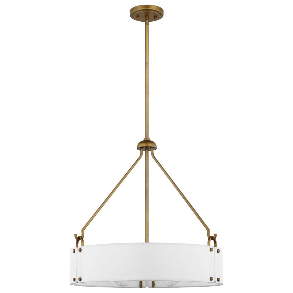 Halter 4-Light Pendant E26 Base 60wNatural Brass Finish White Fabric Shade
