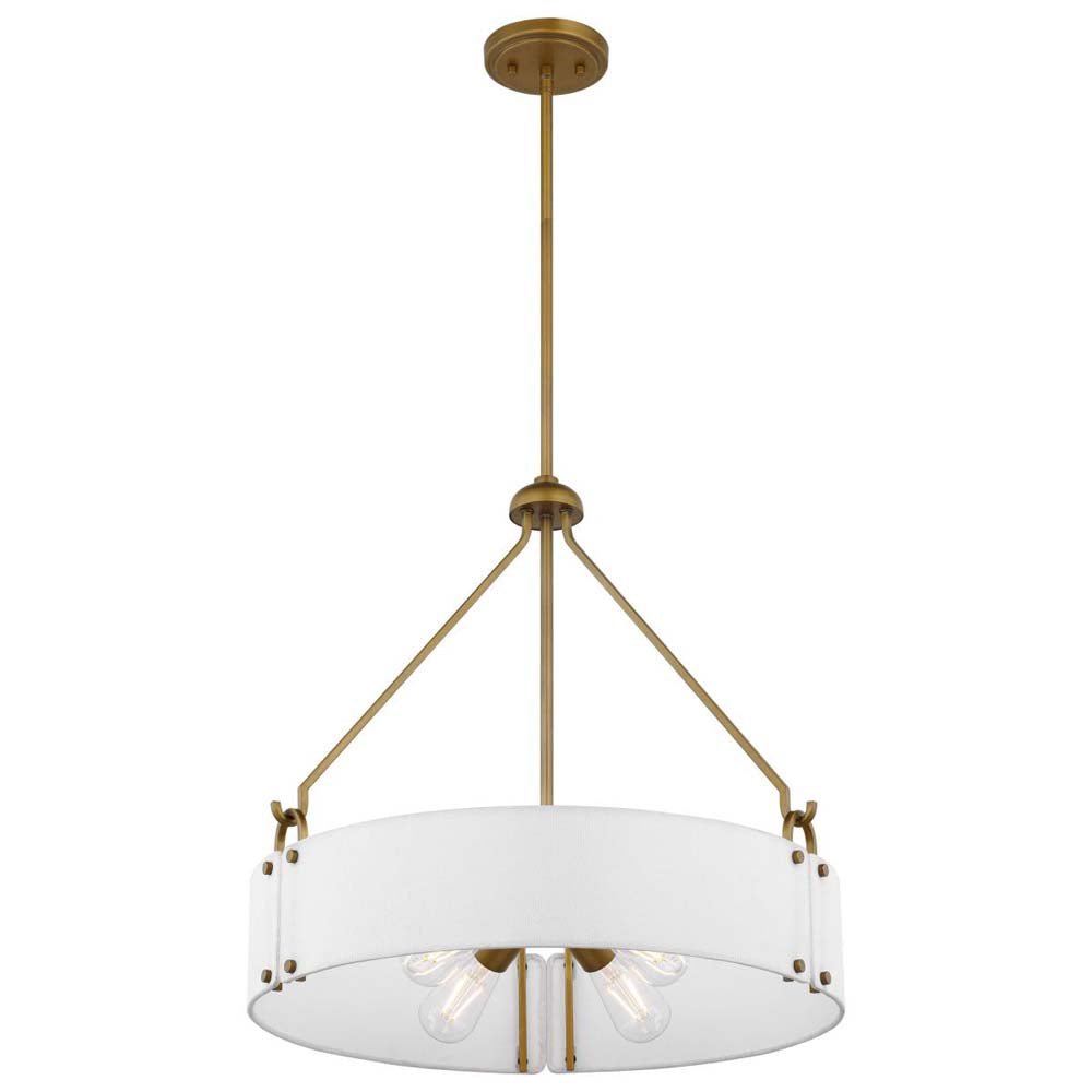 Halter 4-Light Pendant E26 Base 60wNatural Brass Finish White Fabric Shade