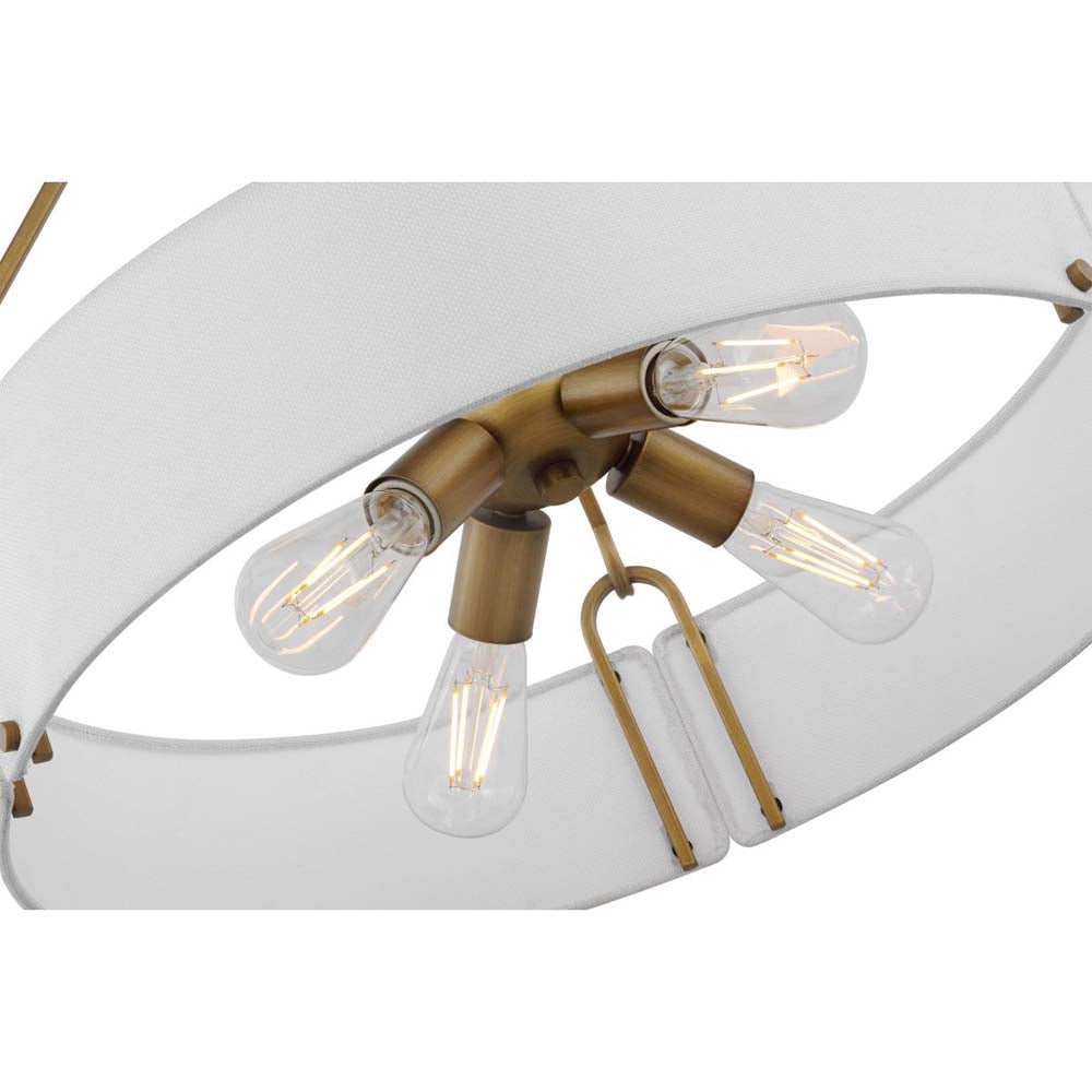 Halter 4-Light Pendant E26 Base 60wNatural Brass Finish White Fabric Shade