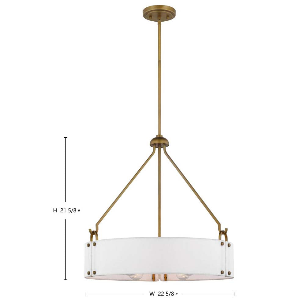 Halter 4-Light Pendant E26 Base 60wNatural Brass Finish White Fabric Shade
