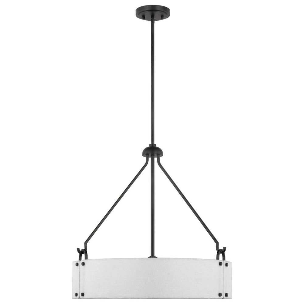 Halter 4-Light Pendant E26 Base 60w Matte Black Finish White Fabric Shade