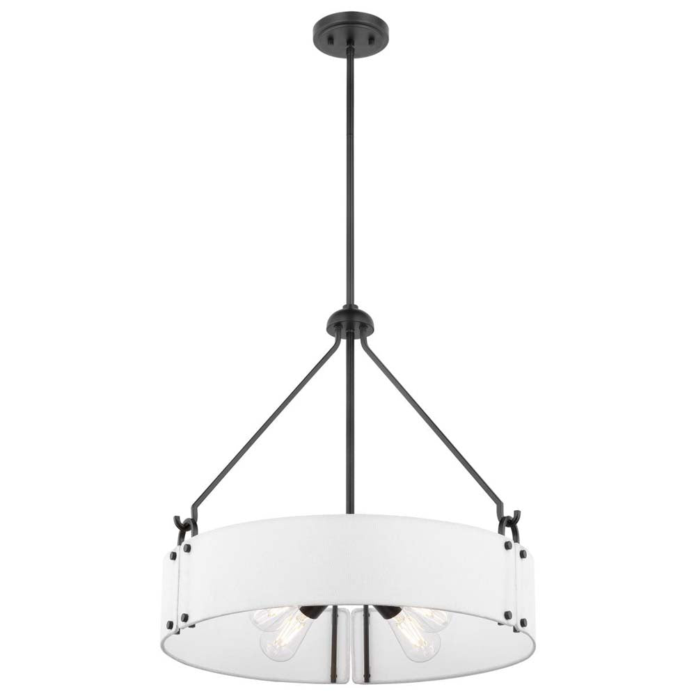 Halter 4-Light Pendant E26 Base 60w Matte Black Finish White Fabric Shade