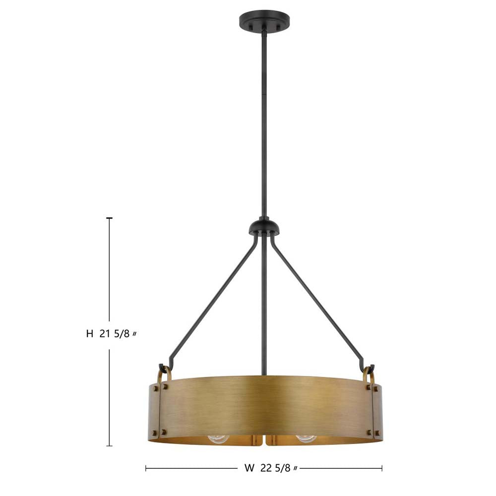 Halter 4-Light Pendant E26 Base 60w Matte Black Finish Natural Brass Metal Shade