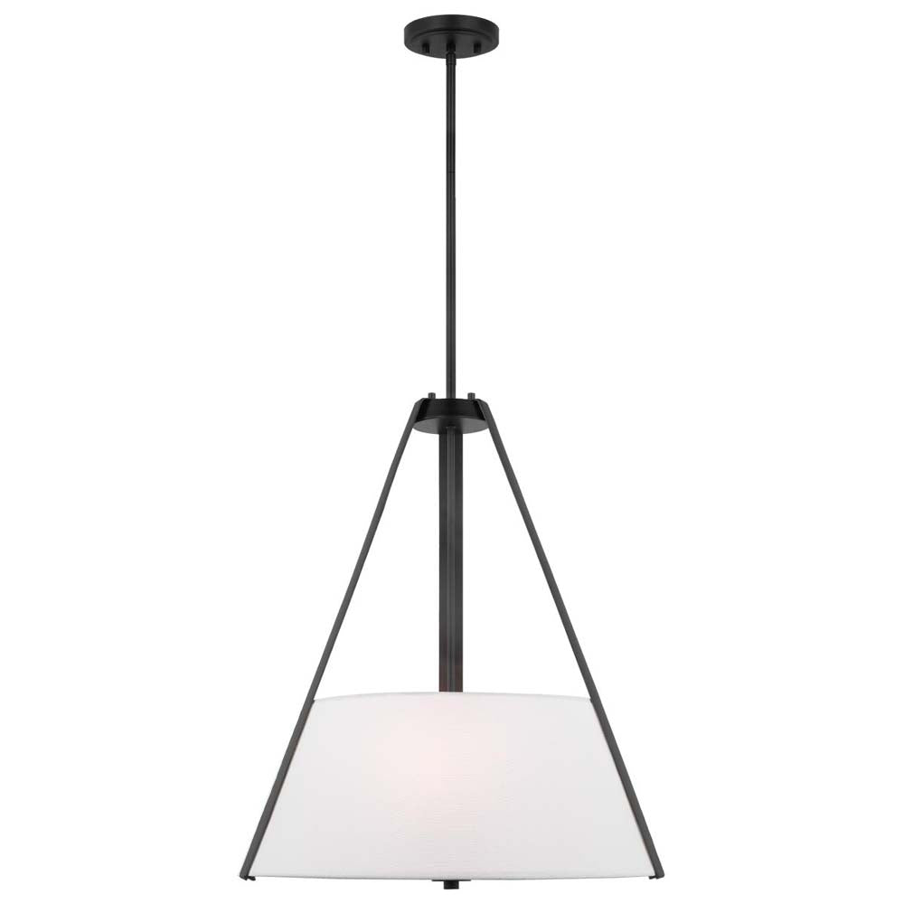Brewster 3-Light Pendant Black Finish Faux Leather Wrapped Straps White Shade
