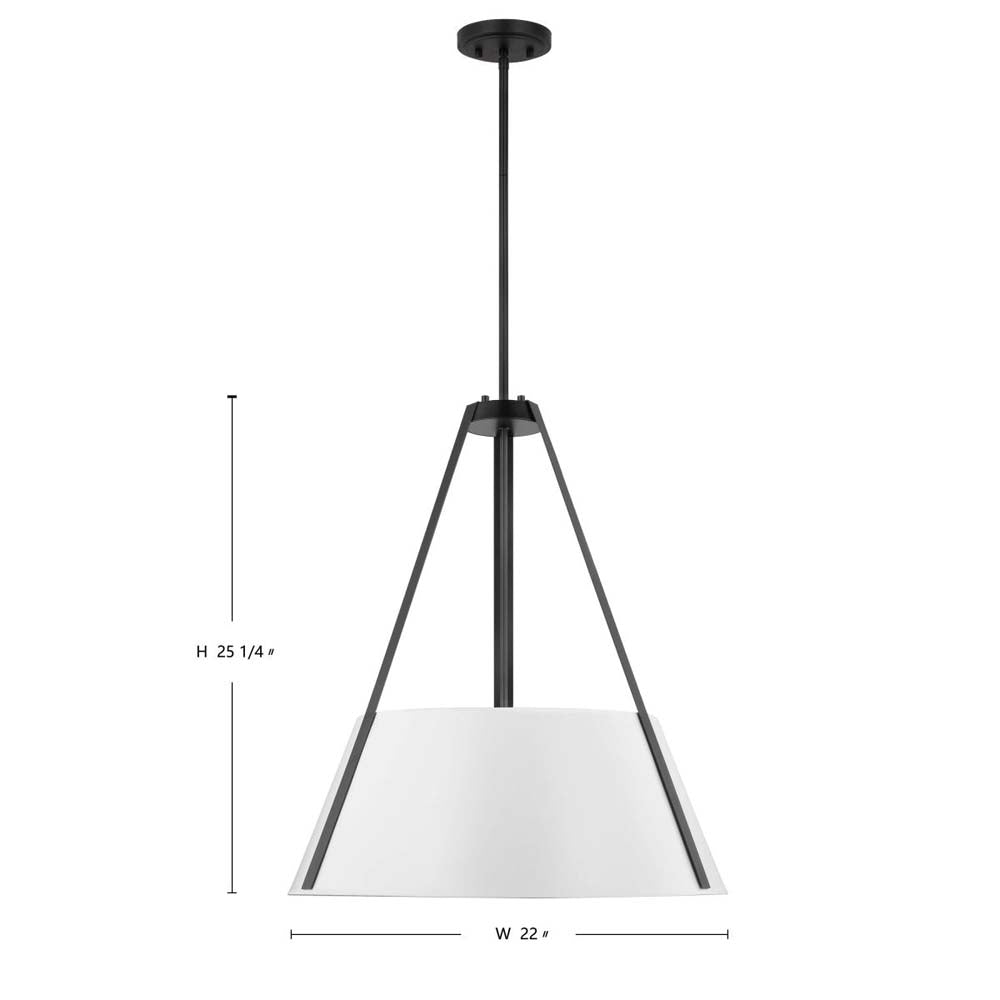 Brewster 3-Light Pendant Black Finish White Metal Shade