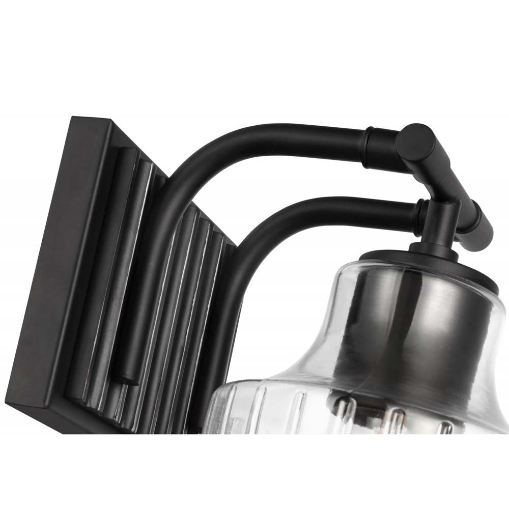 Destin Vanity E26 Base 60w Black & Silver Finish Clear Ribbed Glass