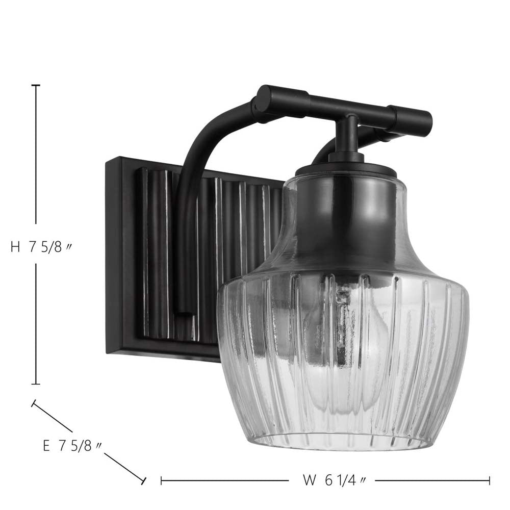 Destin Vanity E26 Base 60w Black & Silver Finish Clear Ribbed Glass