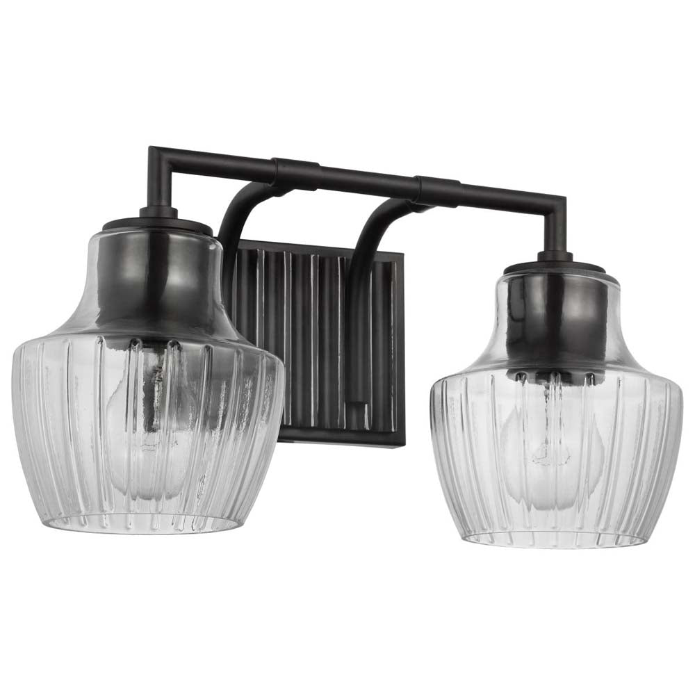 Destin 2-Light Vanity E26 Base 60w Black & Silver Finish Clear Ribbed Glass