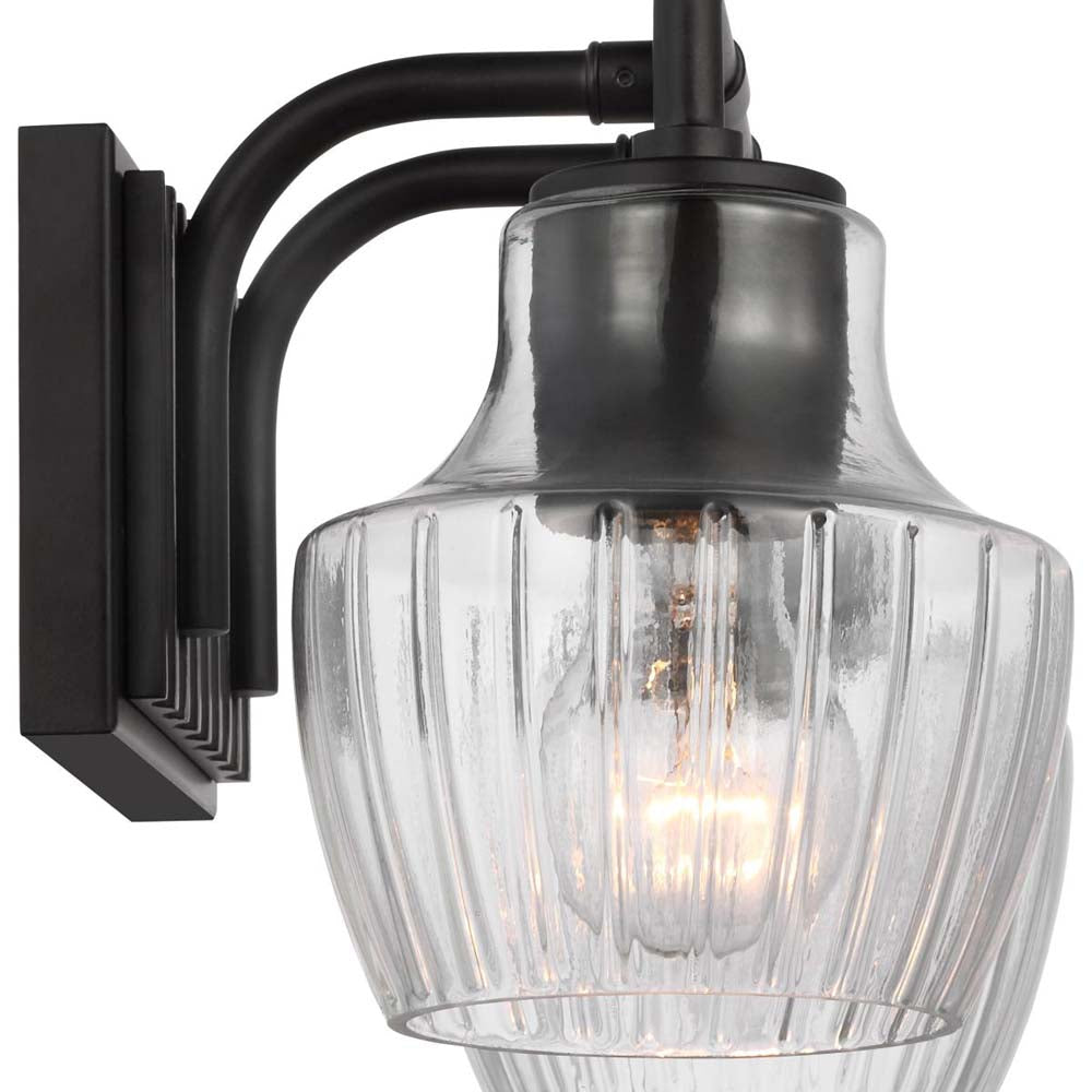 Destin 2-Light Vanity E26 Base 60w Black & Silver Finish Clear Ribbed Glass