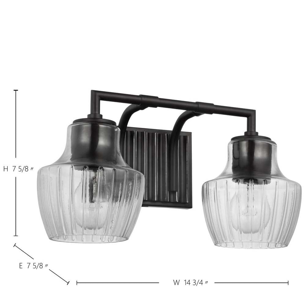 Destin 2-Light Vanity E26 Base 60w Black & Silver Finish Clear Ribbed Glass