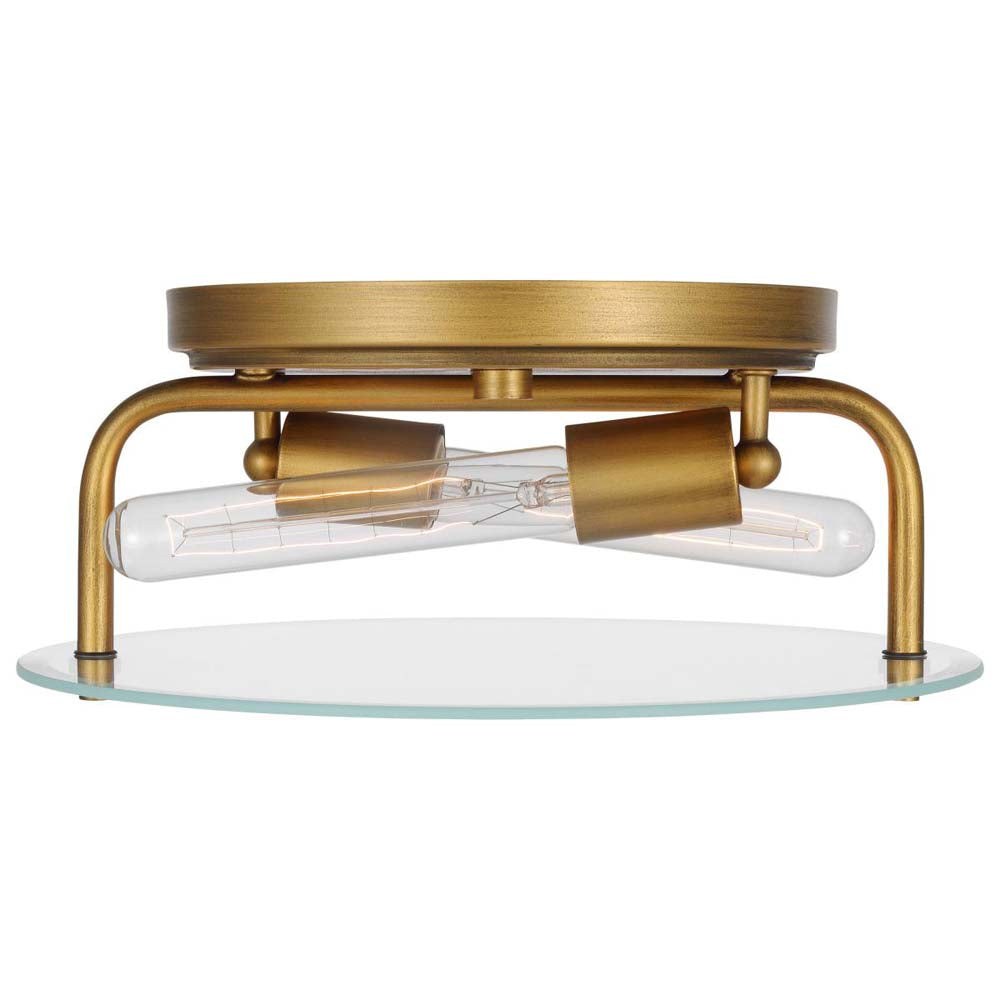 Teton 60w 2-Light Flush Mount Clear Beveled Glass E26 Base Natural Brass Finish