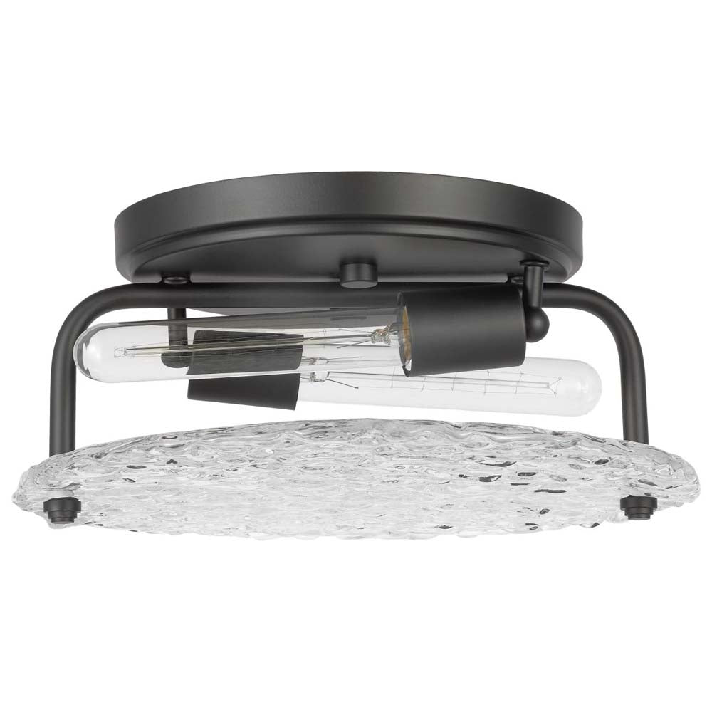 Glacier 2-Light Large Flush Mount Ice Glass E26 Base 60w Matte Black Finish