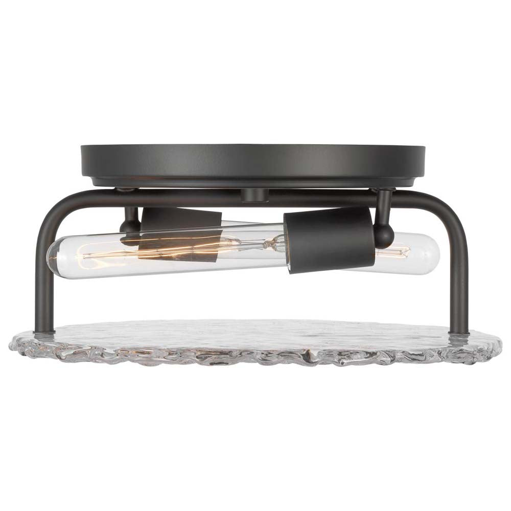 Glacier 2-Light Large Flush Mount Ice Glass E26 Base 60w Matte Black Finish