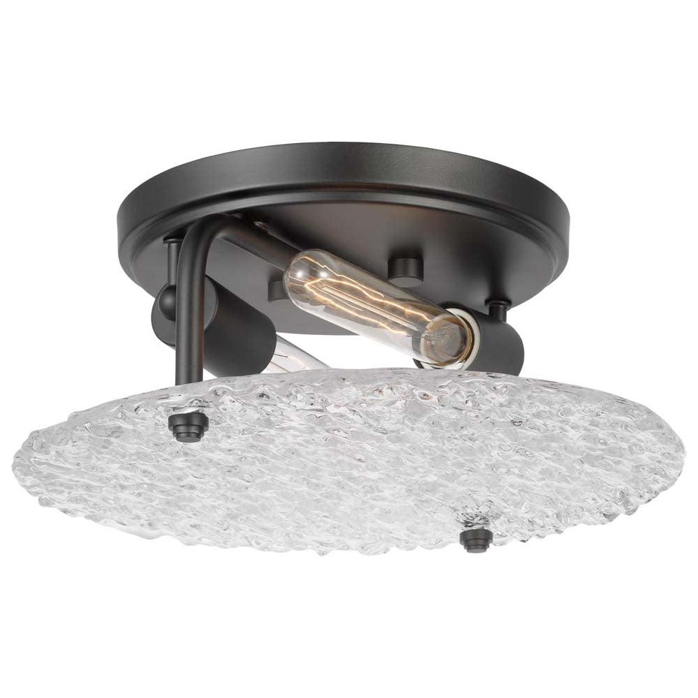 Glacier 2-Light Large Flush Mount Ice Glass E26 Base 60w Matte Black Finish