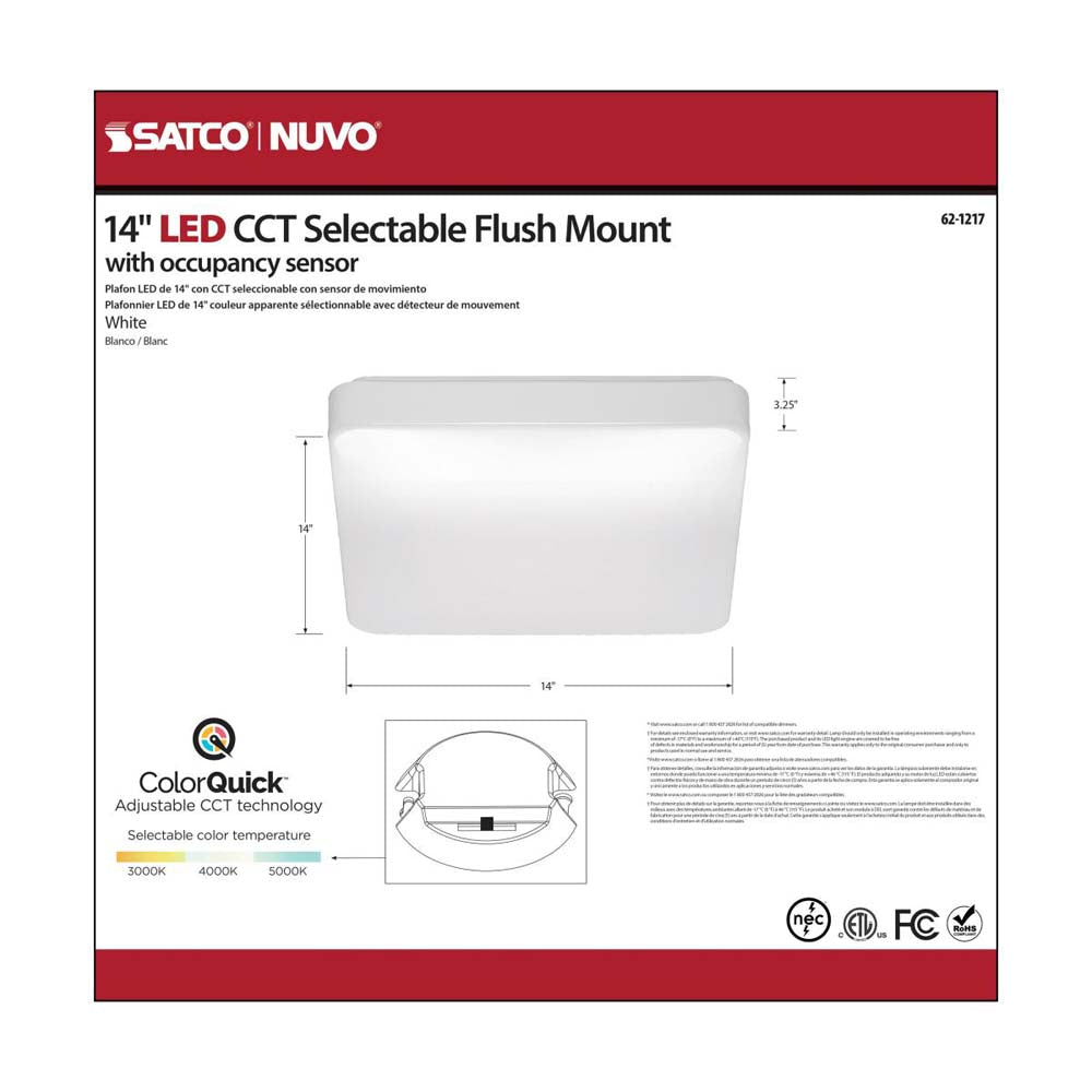 20.5w 14-in CCT Selectable Square Acrylic with Sensor LED Flush Mounted Fixture
