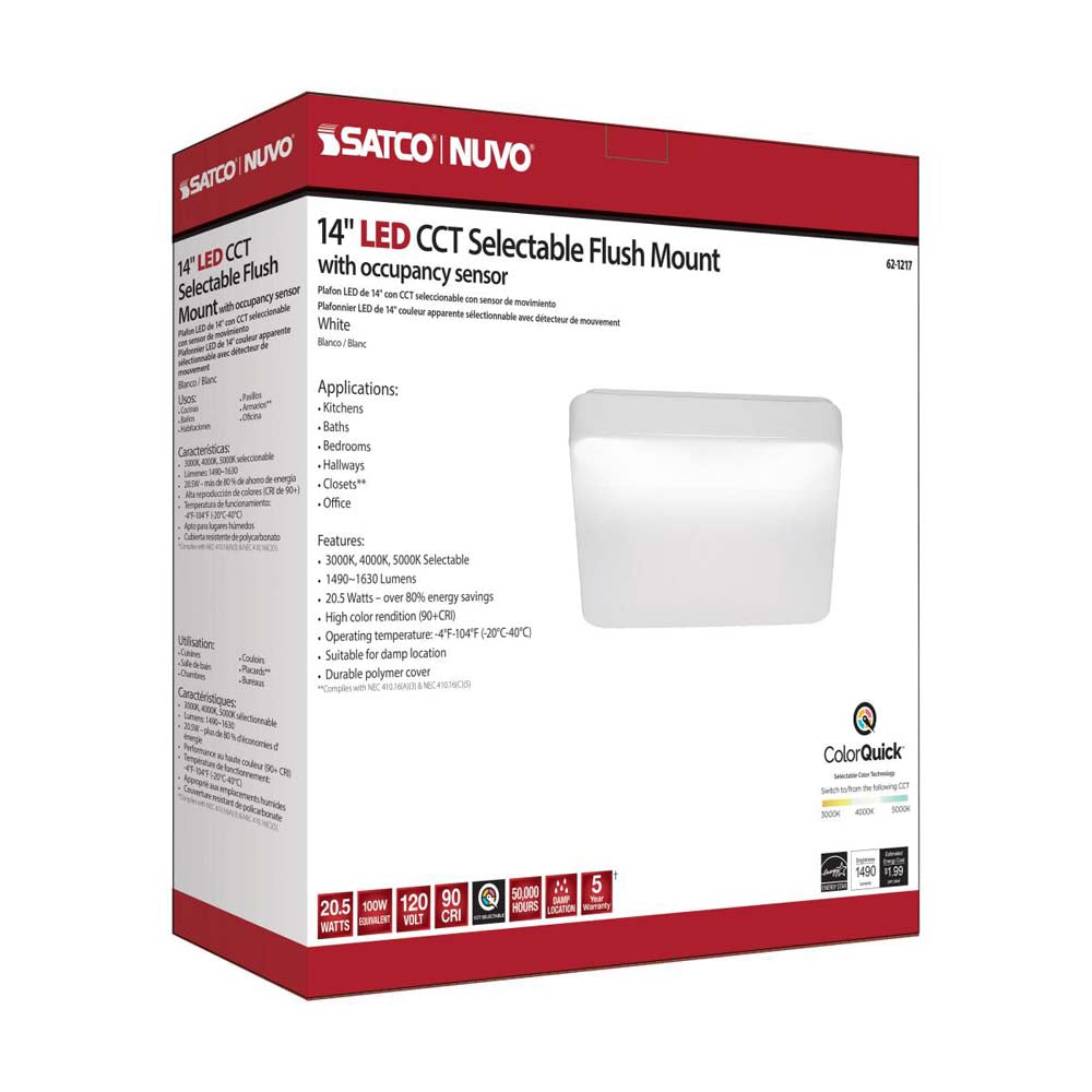 20.5w 14-in CCT Selectable Square Acrylic with Sensor LED Flush Mounted Fixture