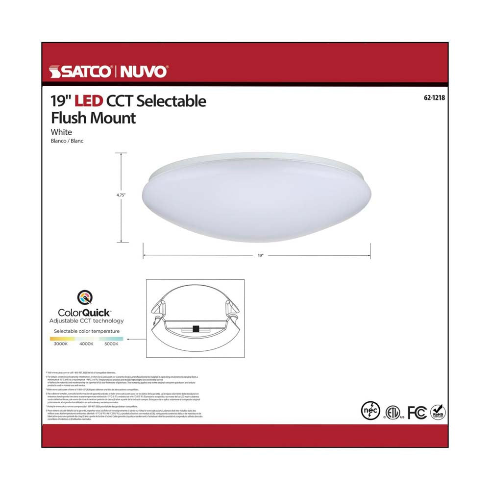 32w 19-in CCT Selectable Round White Acrylic LED Flush Mounted Fixture
