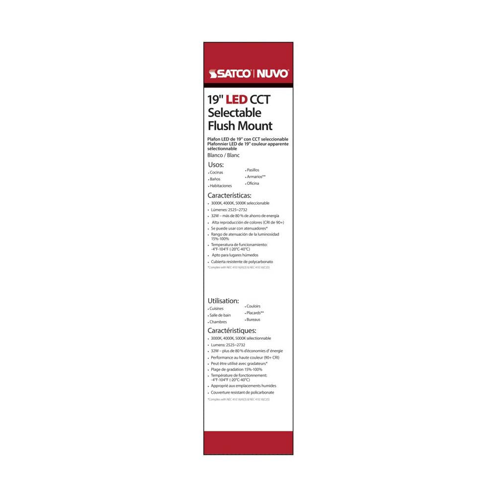 32w 19-in CCT Selectable Round White Acrylic LED Flush Mounted Fixture