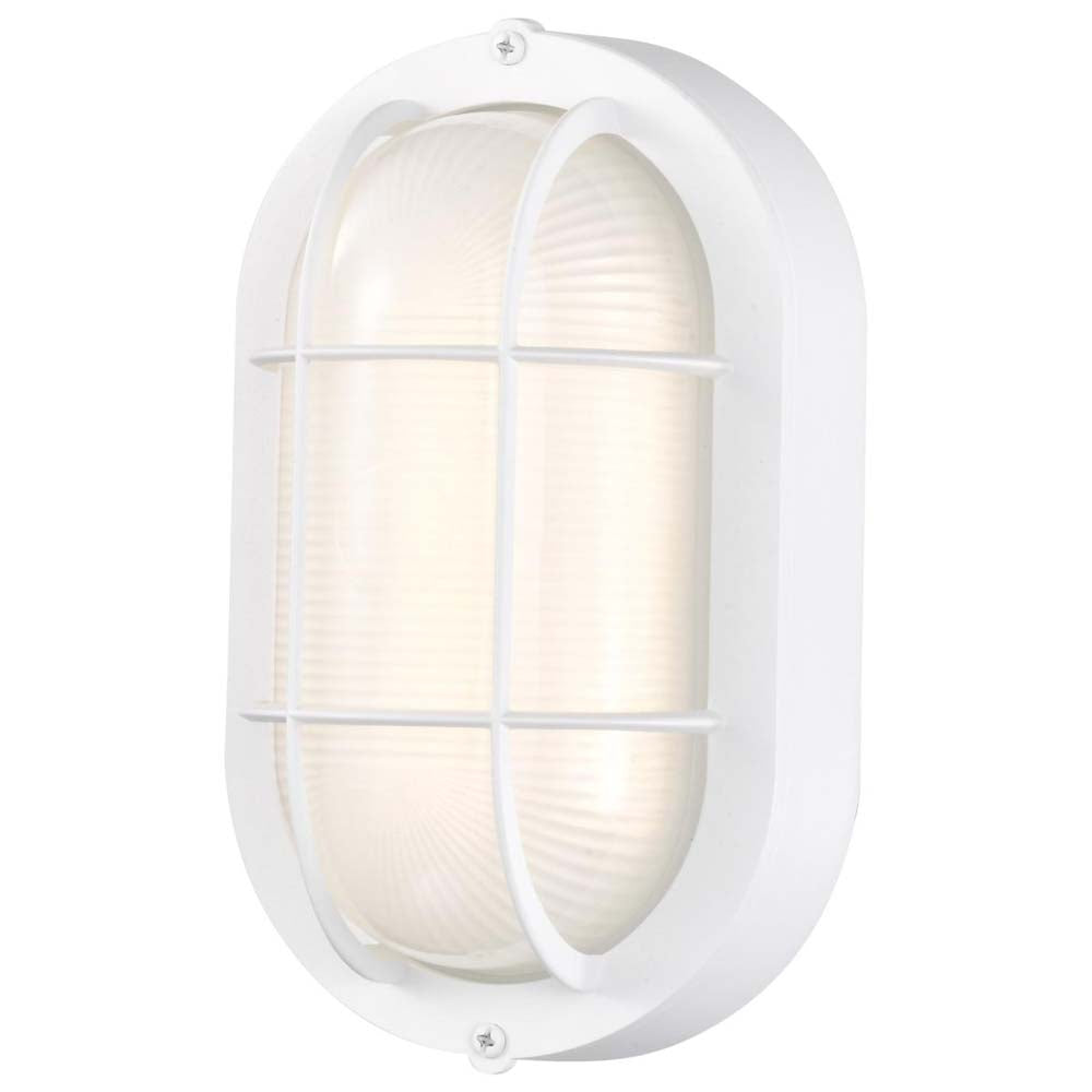 LED Small Oval Bulk Head Fixture White Finish w/ White Glass