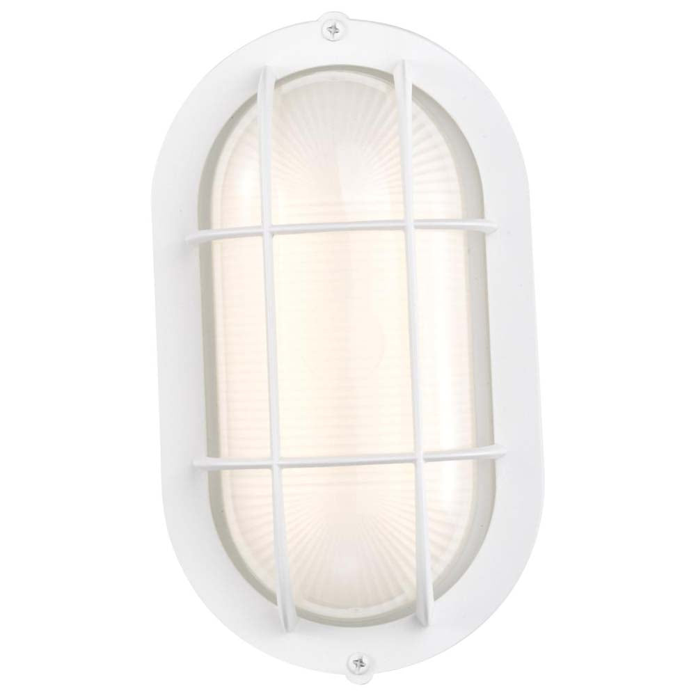 LED Small Oval Bulk Head Fixture White Finish w/ White Glass