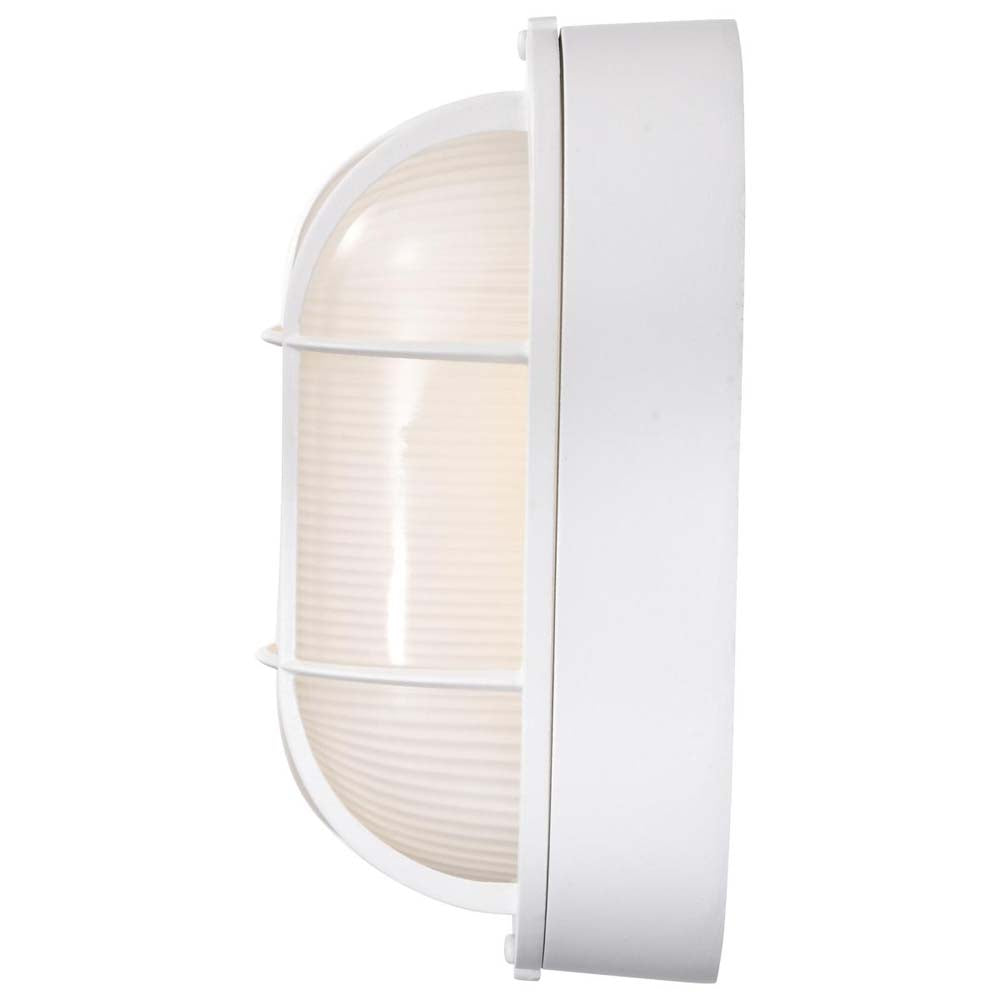 LED Small Oval Bulk Head Fixture White Finish w/ White Glass