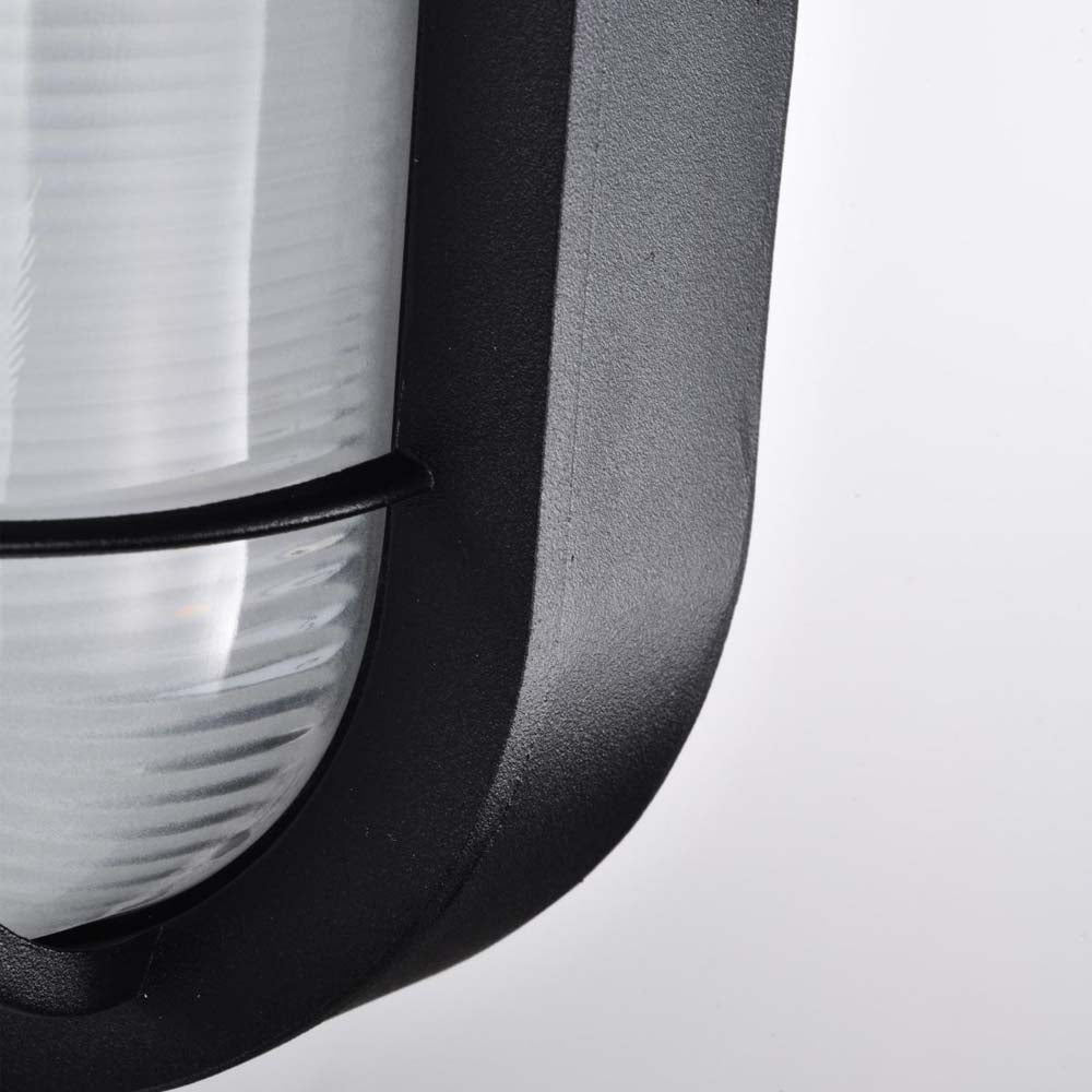 LED Small Oval Bulk Head Fixture Black Finish w/ White Glass