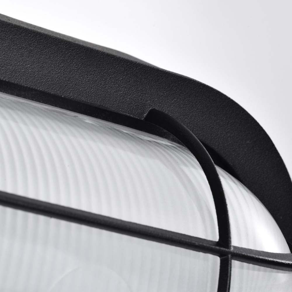 LED Small Oval Bulk Head Fixture Black Finish w/ White Glass