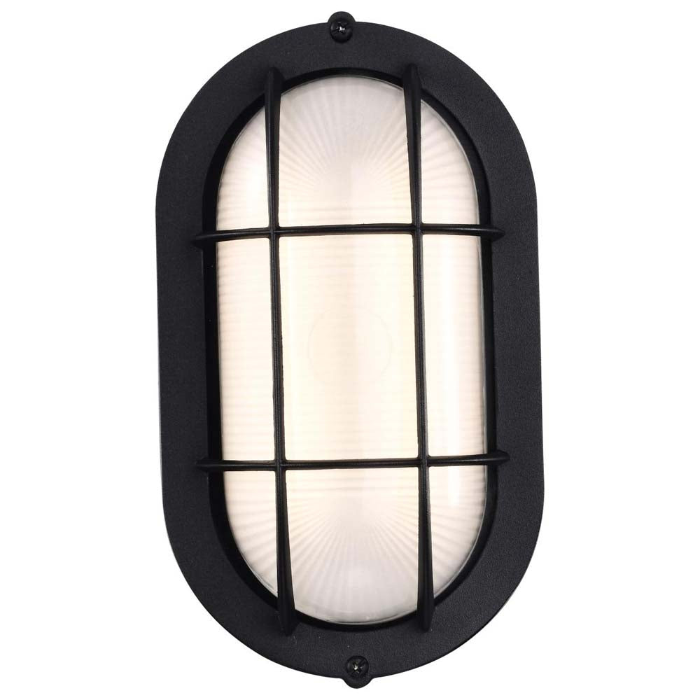 LED Small Oval Bulk Head Fixture Black Finish w/ White Glass