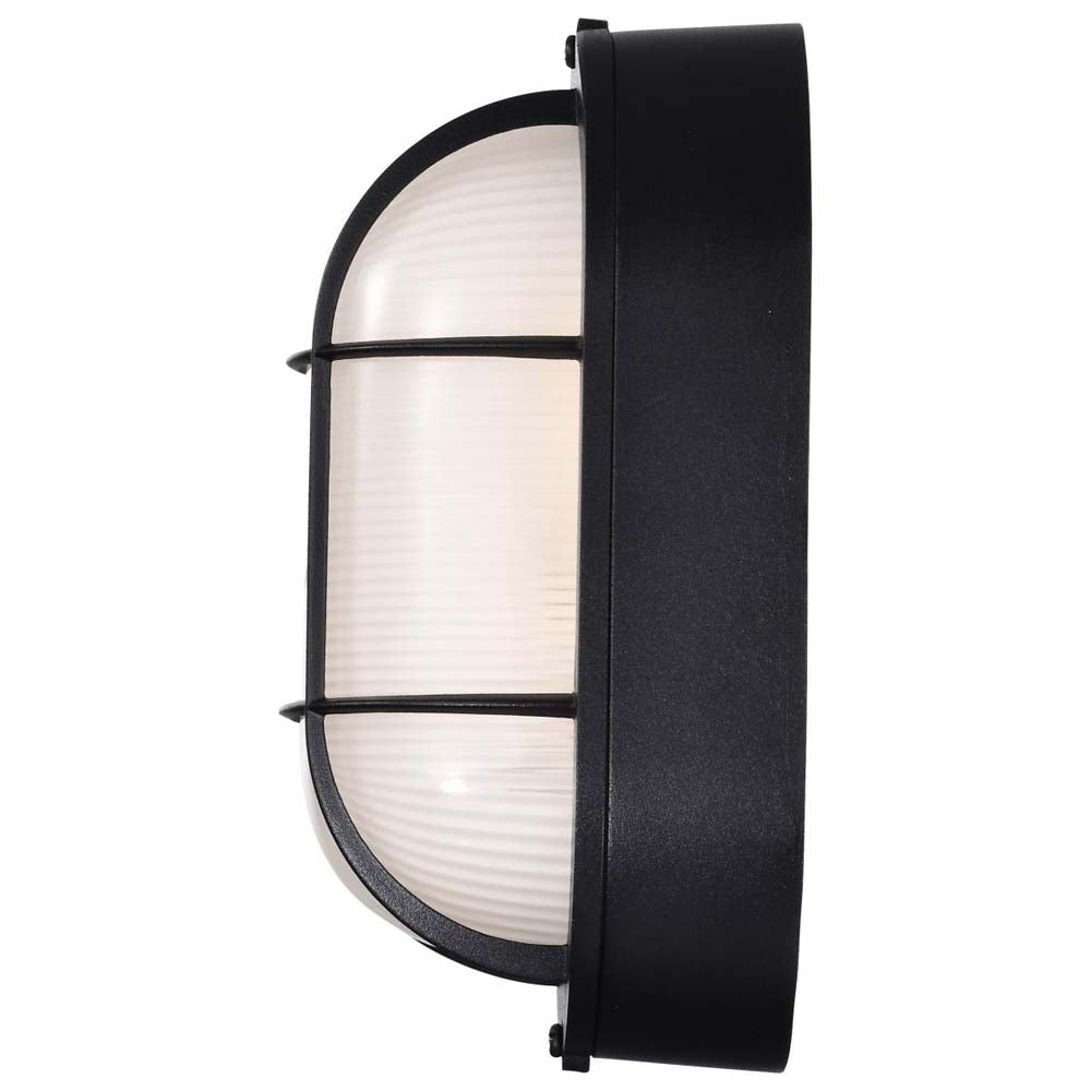LED Small Oval Bulk Head Fixture Black Finish w/ White Glass