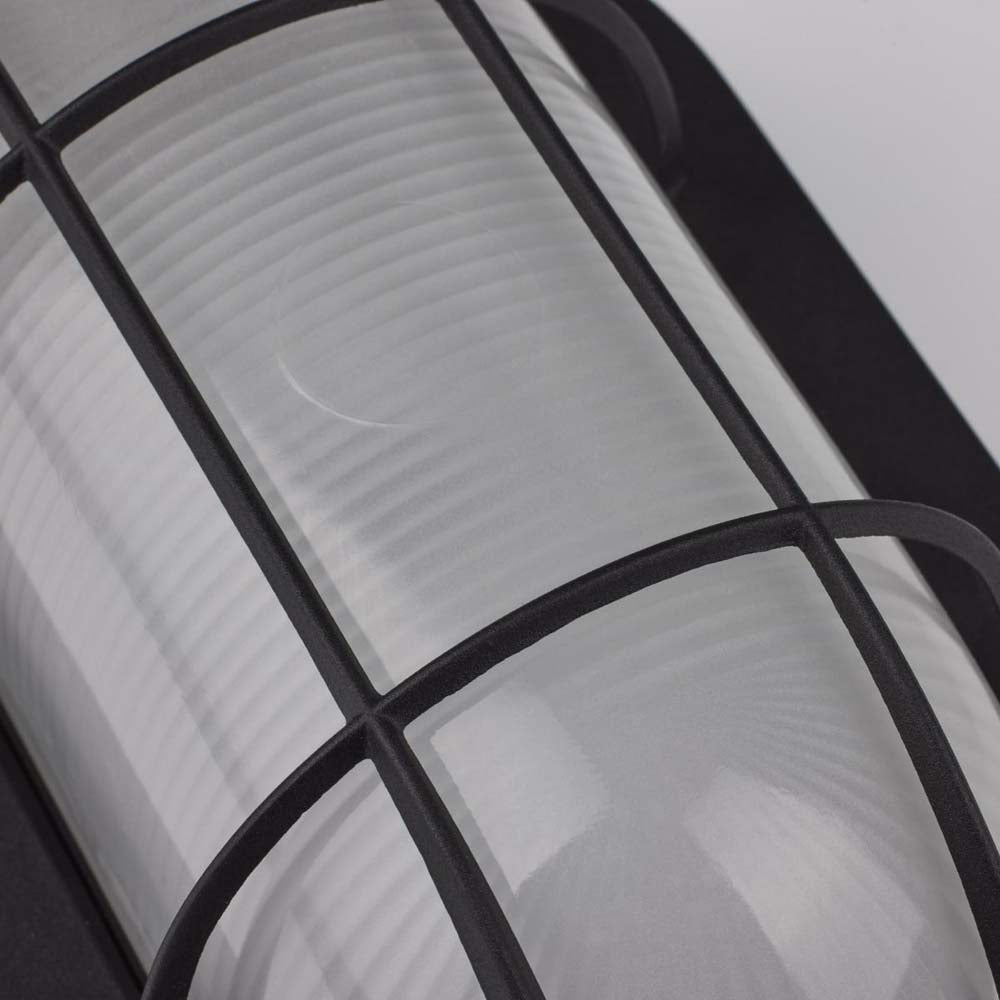 LED Small Oval Bulk Head Fixture Black Finish w/ White Glass