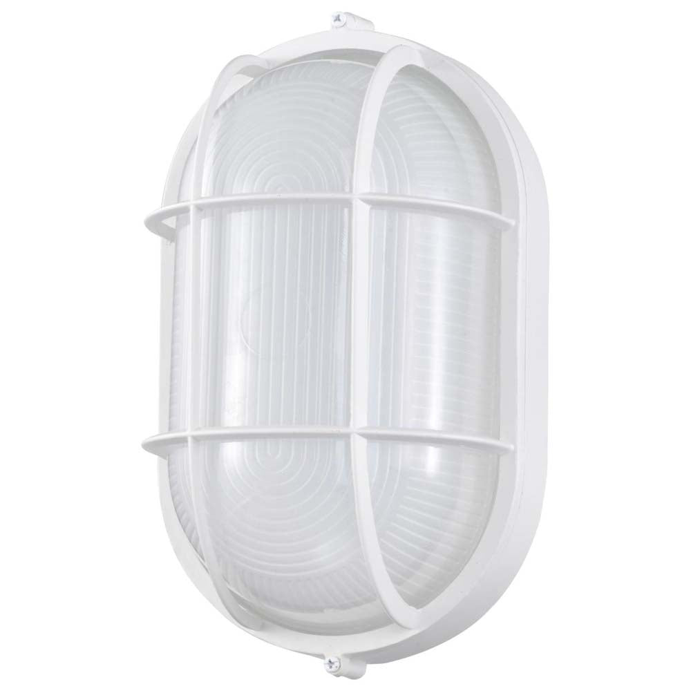 LED Oval Bulk Head Fixture White Finish w/ White Glass