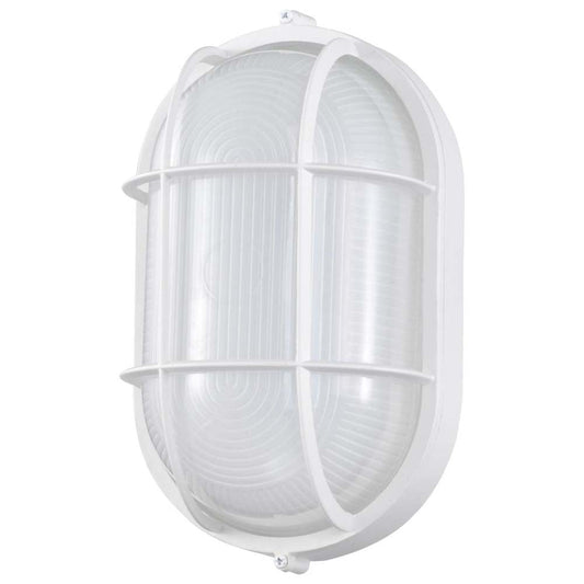 LED Oval Bulk Head Fixture White Finish w/ White Glass