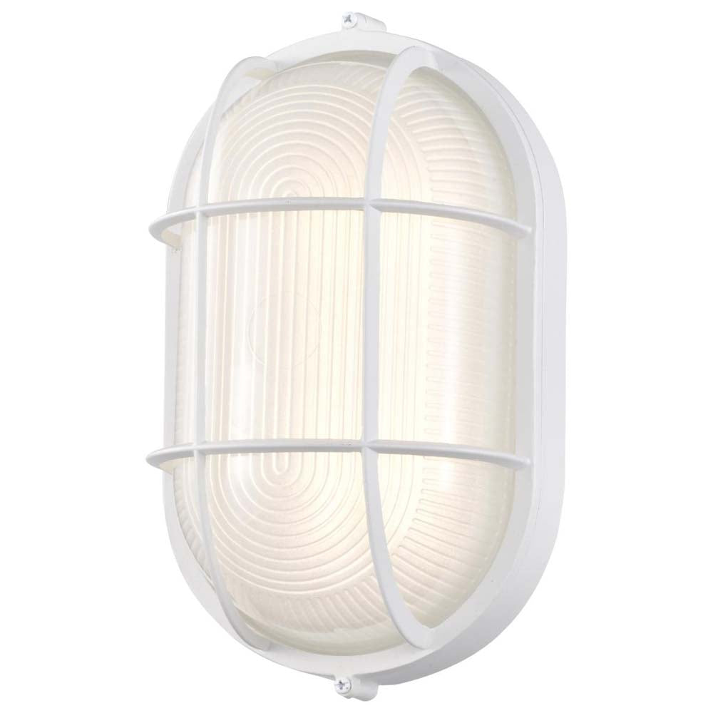 LED Oval Bulk Head Fixture White Finish w/ White Glass