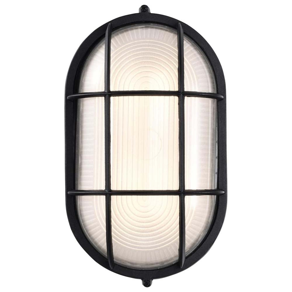 LED Oval Bulk Head Fixture Black Finish w/ White Glass