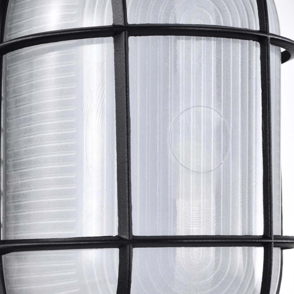 LED Oval Bulk Head Fixture Black Finish w/ White Glass