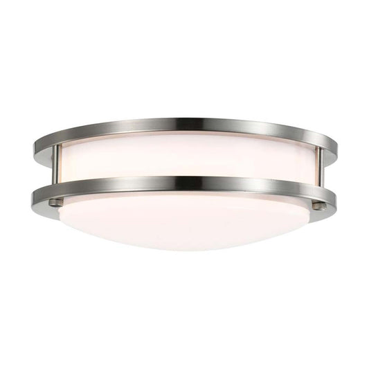 16w 10-in LED Flush Mount Fixture 3000K Dimmable Brushed Nickel White Lens