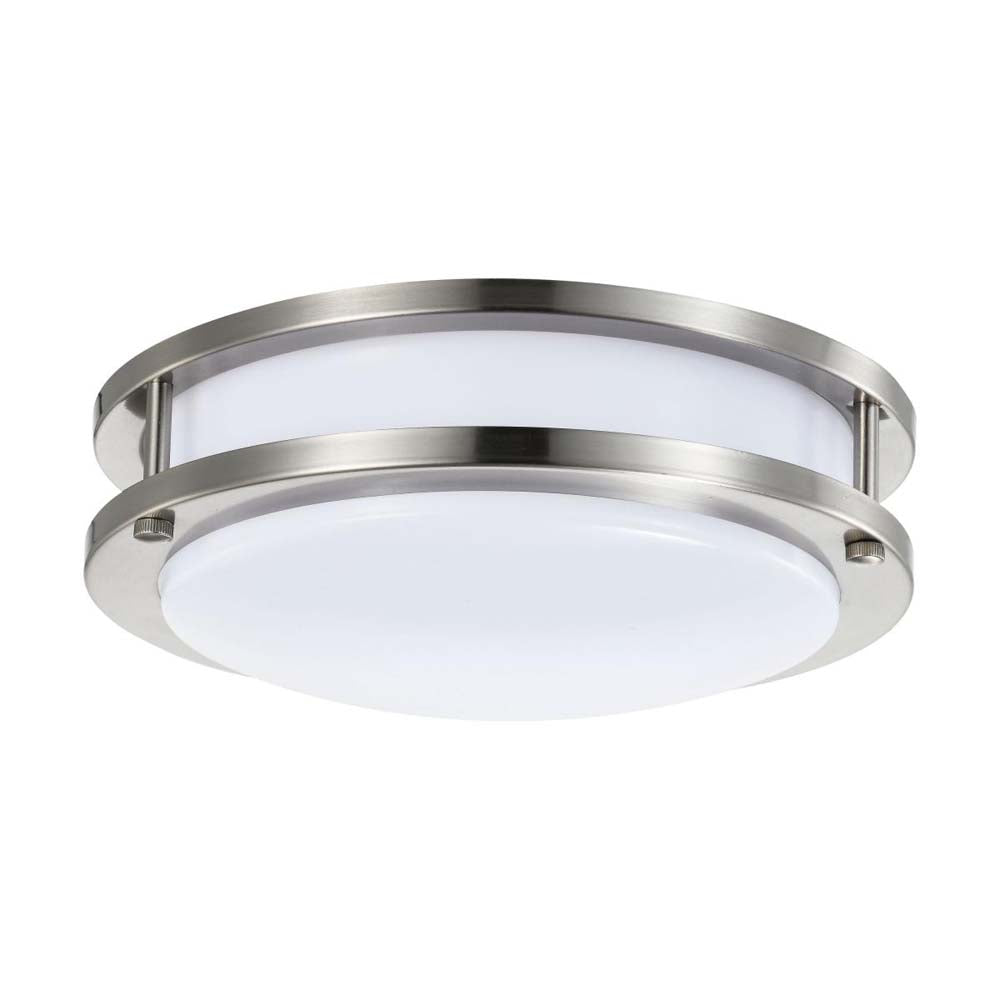 16w 10-in LED Flush Mount Fixture 3000K Dimmable Brushed Nickel White Lens